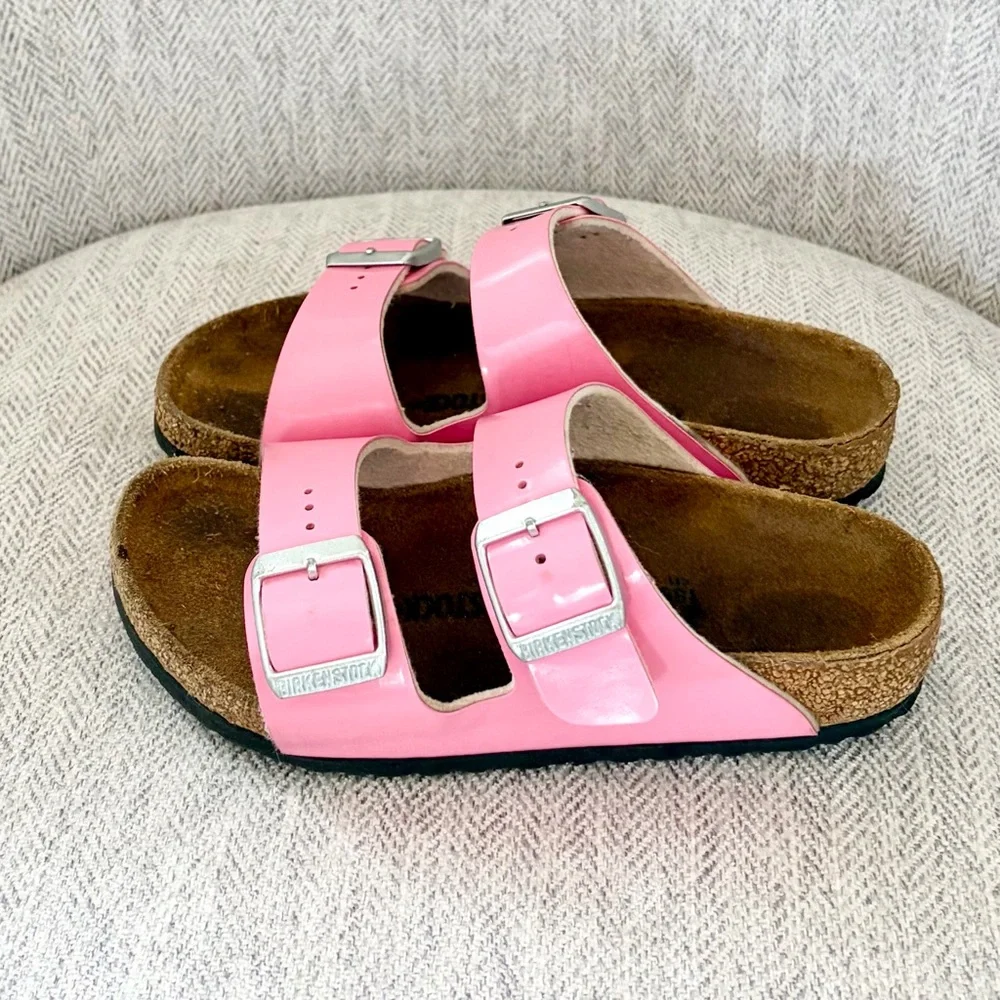 Birkenstock Pink Patent Arizona Two-Strap Sandals